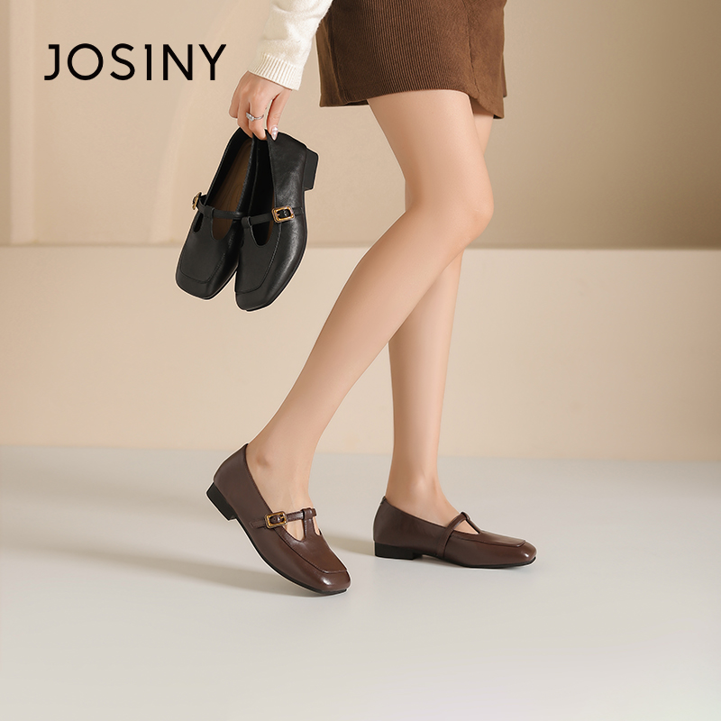 卓诗尼一字扣轻奢单鞋2025新款女士外出潮流时尚百搭低跟乐福鞋