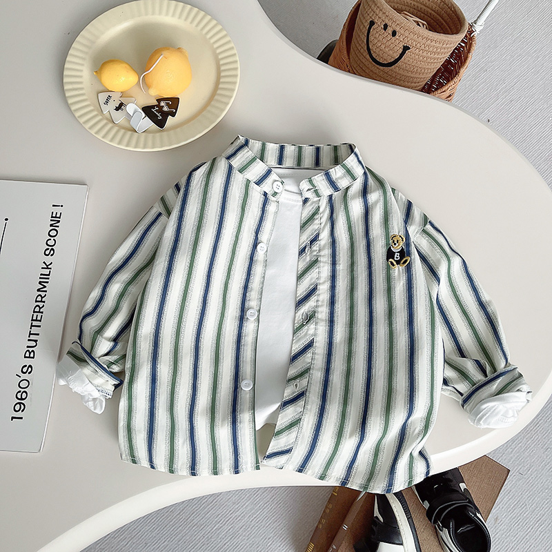 男长袖休闲风条纹衬衫领格子衬衫秋装休闲秋季宝宝韩版小童男宝