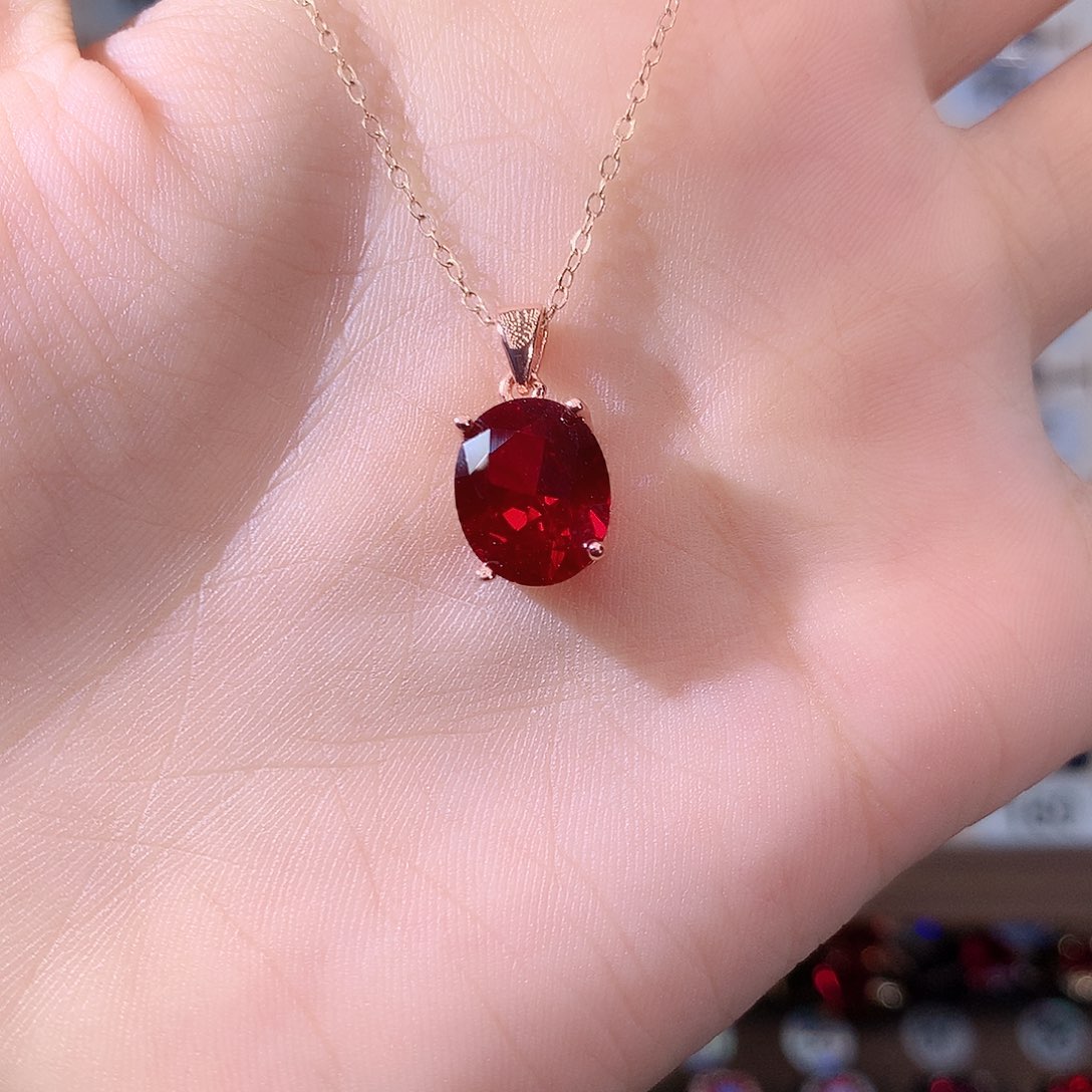 颈饰银S925镶嵌红宝石玫瑰金酒红911