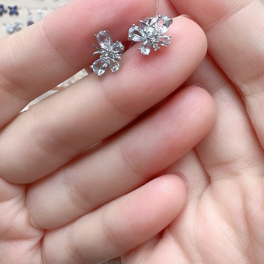 海蓝宝石耳坠银S925镶嵌耳钉24