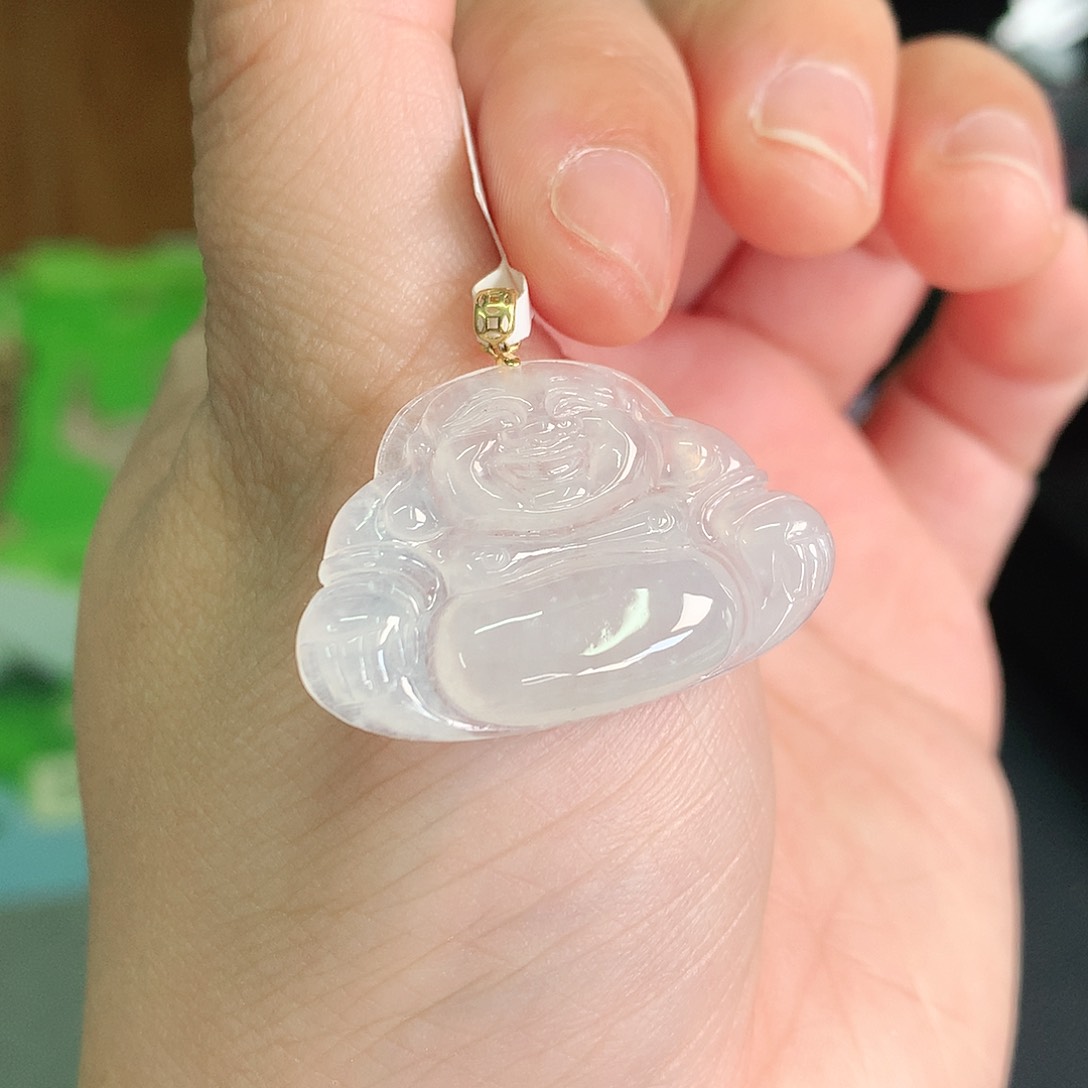 翡翠颈饰18K金镶嵌冰胶佛公