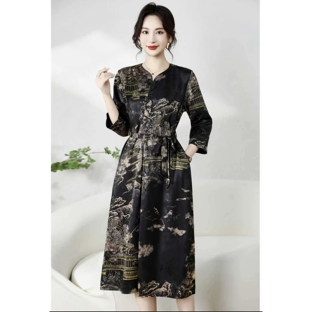 雪【山海】新款优雅高级洋气夏季收腰气质显瘦连衣裙时尚裙子9859