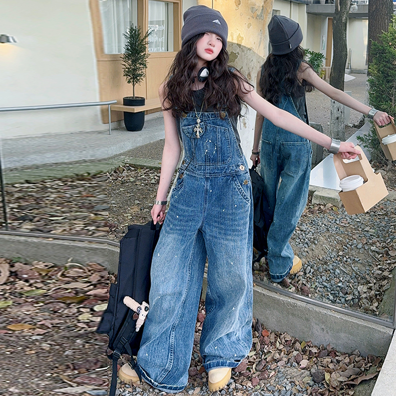 【酷哒仔】女童夏季牛仔背带裤灰色打底两件套装2025中大童女孩子潮