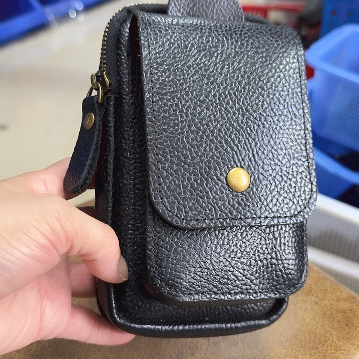 真牛皮男士腰挂手机小包3304黑色