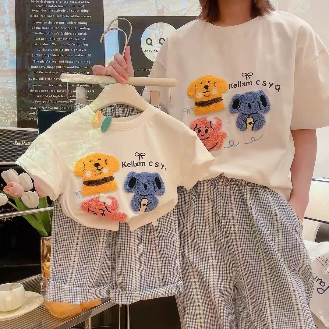 儿童2025夏季新款洋气卡通格子两件套(尺码偏大-按身高拍)B2793