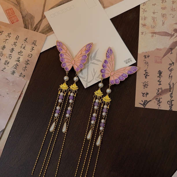 紫色【闹春蛾】古风汉服配饰