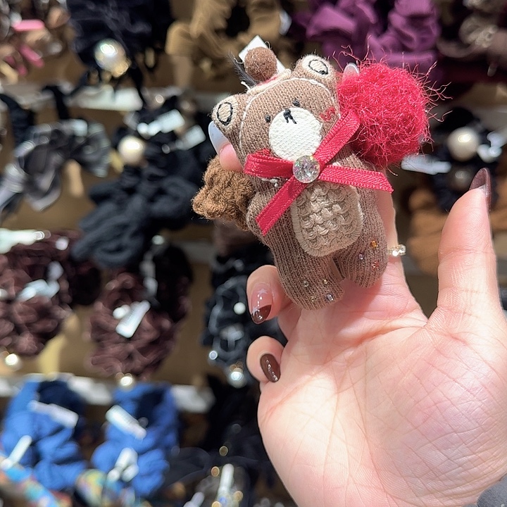 棕色小熊毛线发圈22