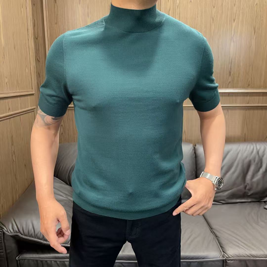 25秋冬k801男士商务休闲半高领针织衫纯色简约百搭毛衣短袖羊毛衫