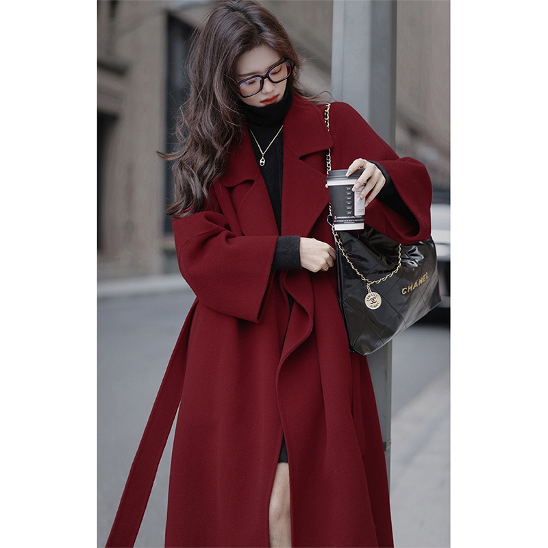梅子熟了「唐顿大衣」高级感气质红色羊毛双面呢长款外套女款秋冬