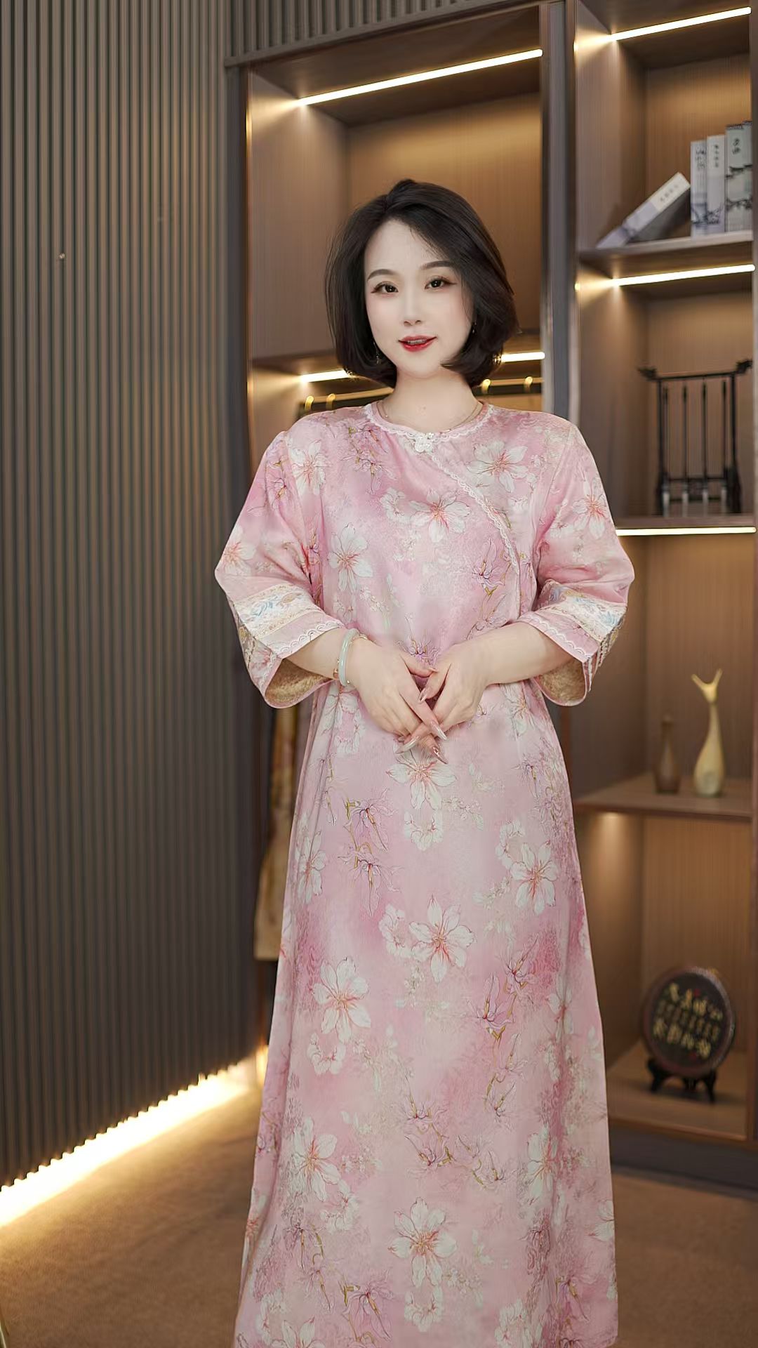 芙蓉-2-新中式改良斜襟女装宽松连衣裙