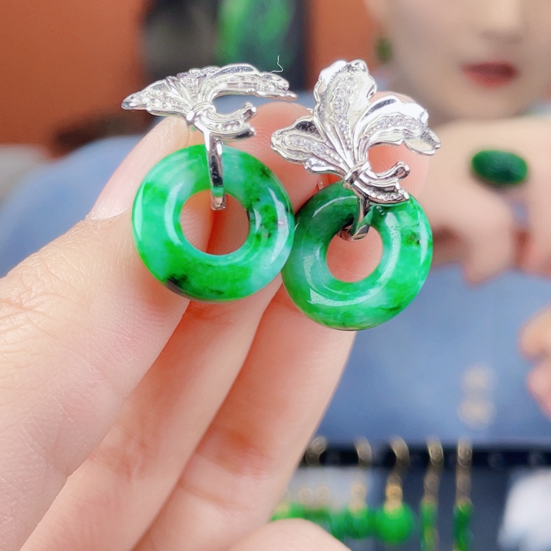 翡翠银S925镶嵌耳饰