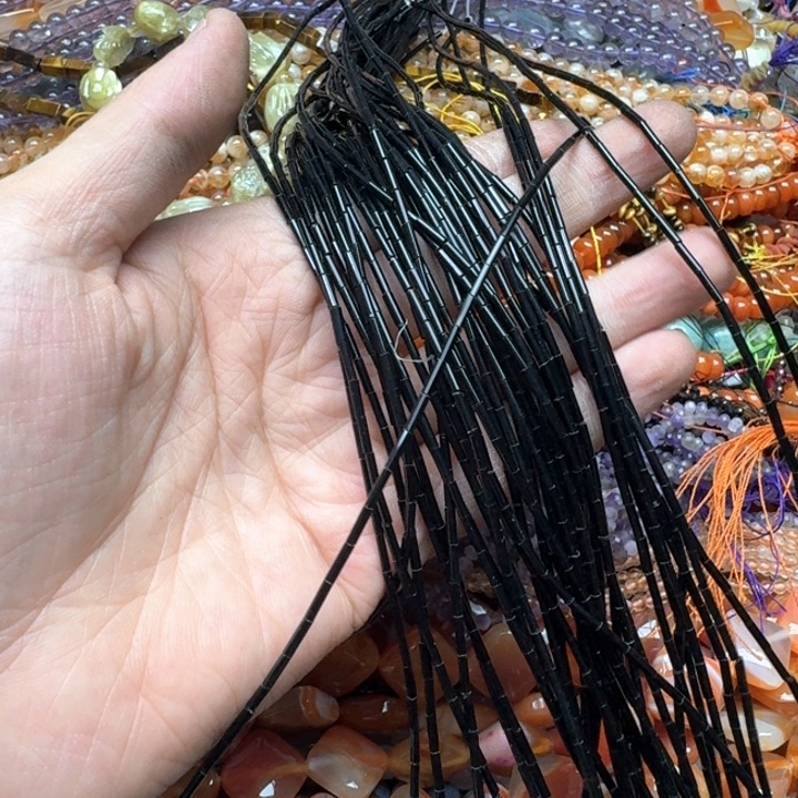 合金玛瑙/玉髓珠宝半成品2条1x6mm黑玛瑙