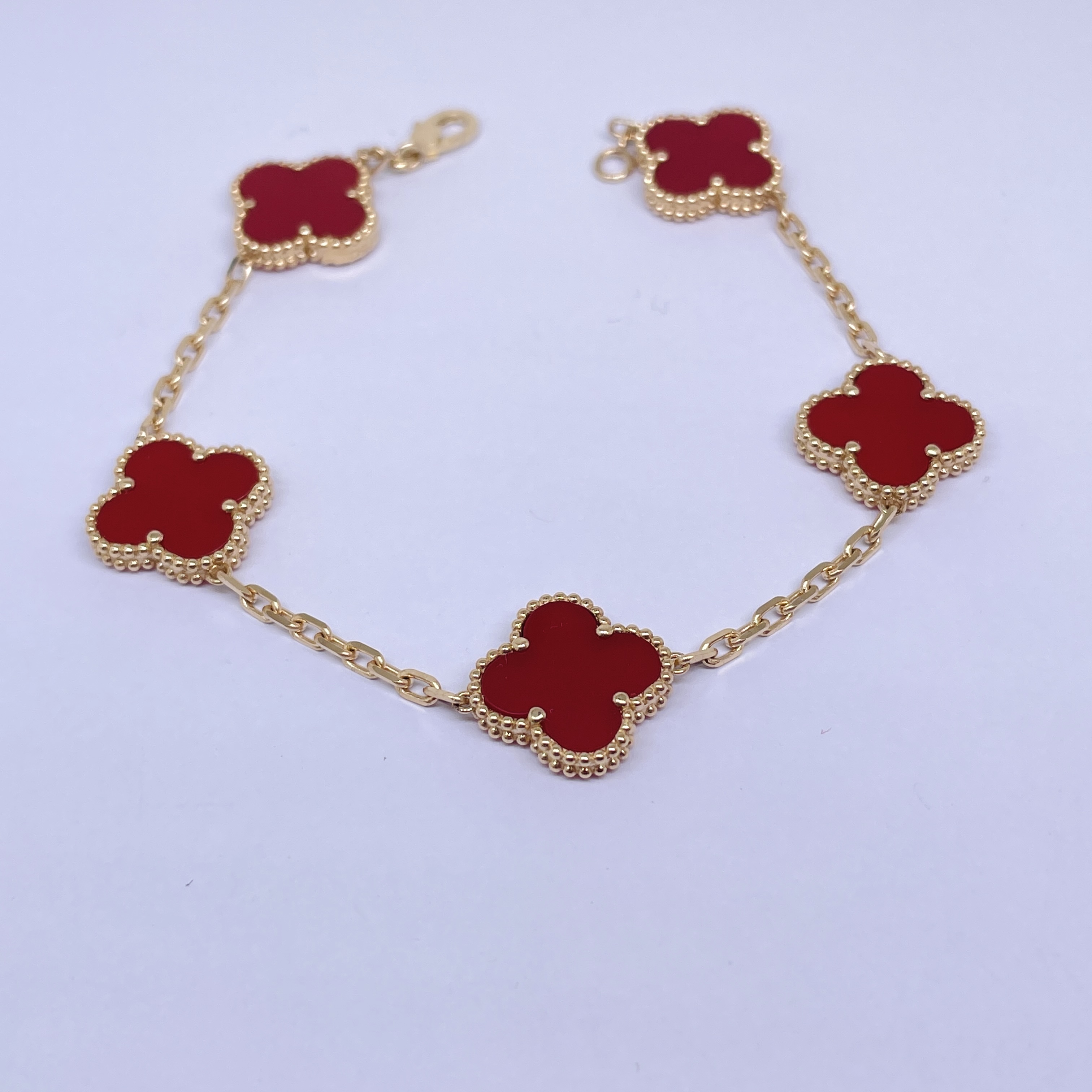【小凤专属】18k金红玛瑙五花四叶手链 顶配版