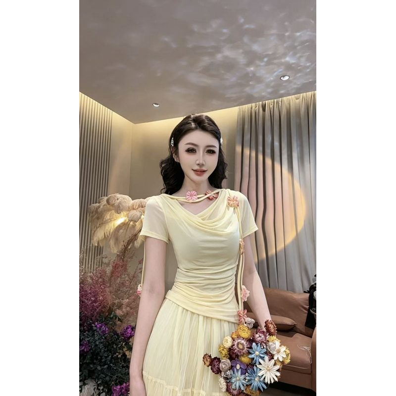 【美美专享】220662春夏新款设计感花仙子飘飘网纱小衫上衣女