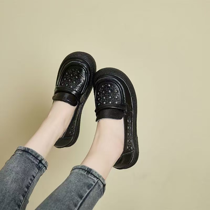 6198新款镂空圆头厚底舒适百搭软底妈妈鞋仓