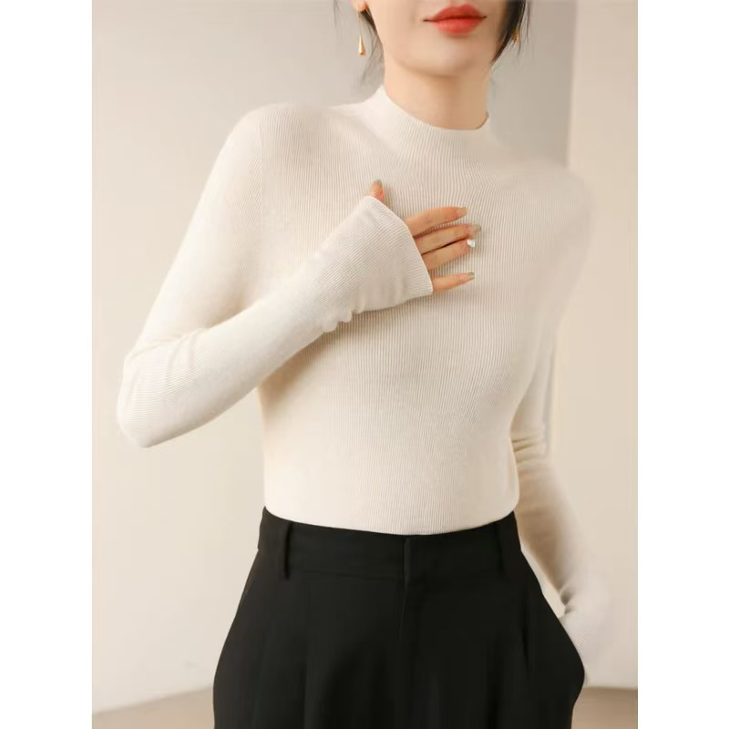 100羊毛秋冬新款柔软亲肤半高领无缝一体全针织打底衫女百搭显瘦