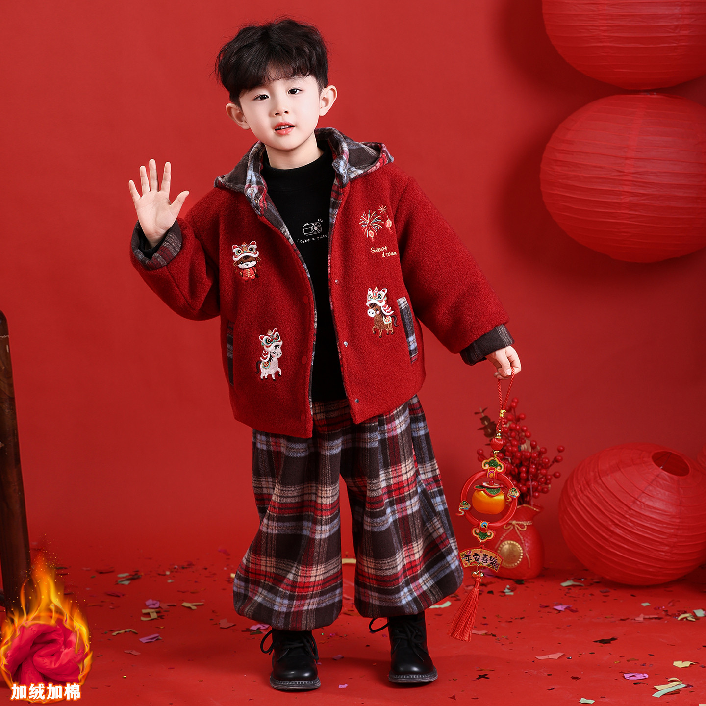 儿童拜年服男童冬季中国风套装2025新款演出服宝宝喜庆过新年衣服