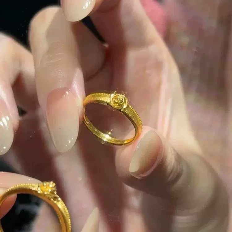 电镀真k.新中式复古玫瑰花戒指28524