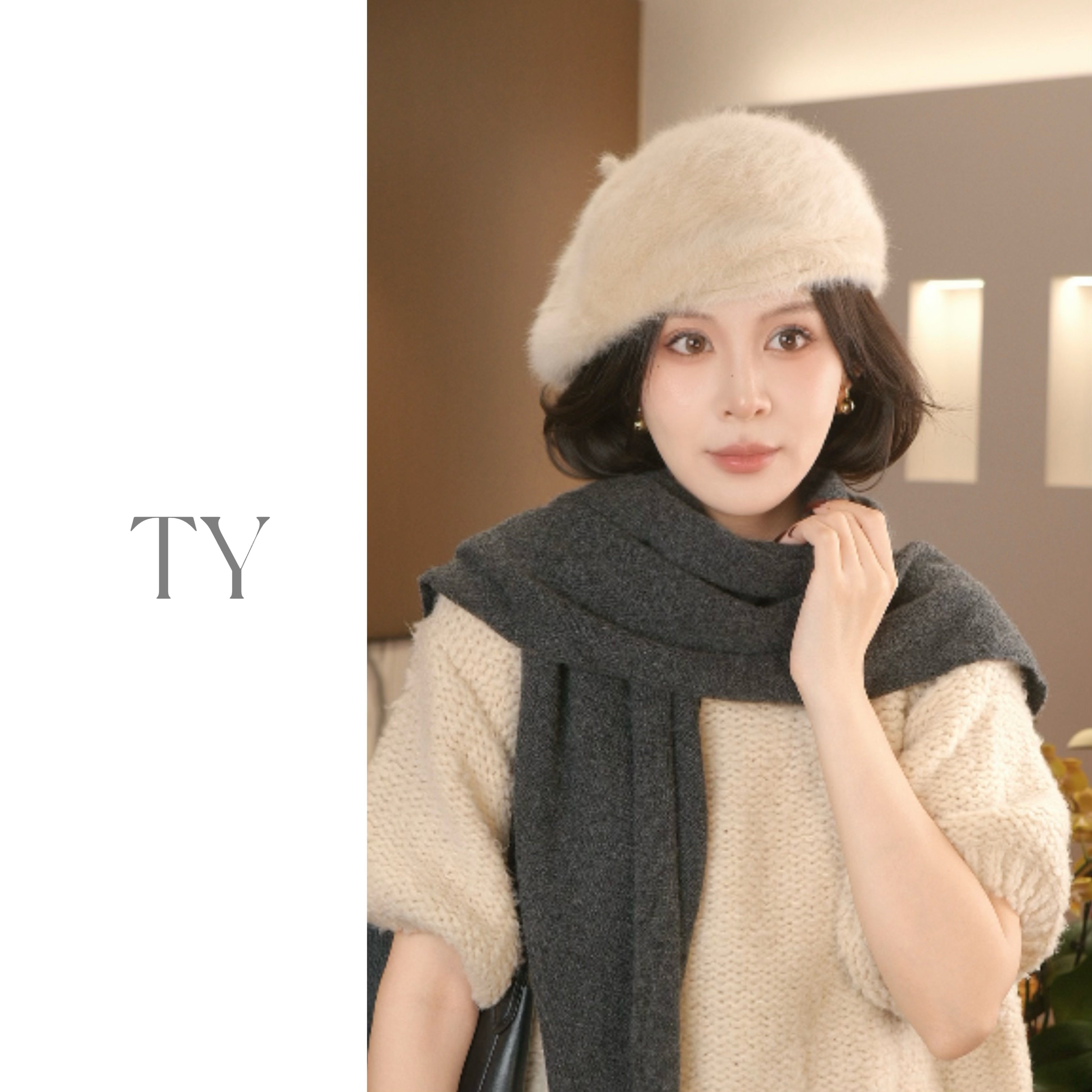 太一 秋冬兔毛贝雷帽百搭绒帽女休闲气质保暖