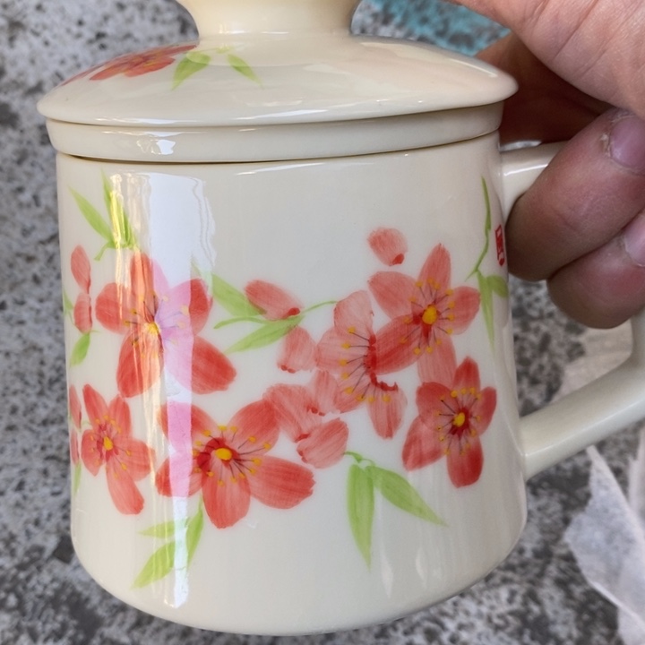 摆件陶黄稀土手绘梅花办公杯 带茶漏