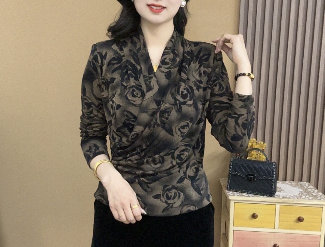 2025春季新款长袖网纱时尚气质显瘦交叉领纯色上衣小衫2526