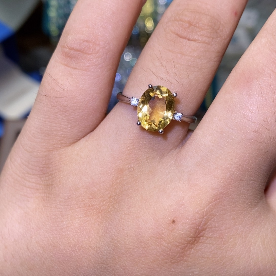 黄晶戒指银S925镶嵌