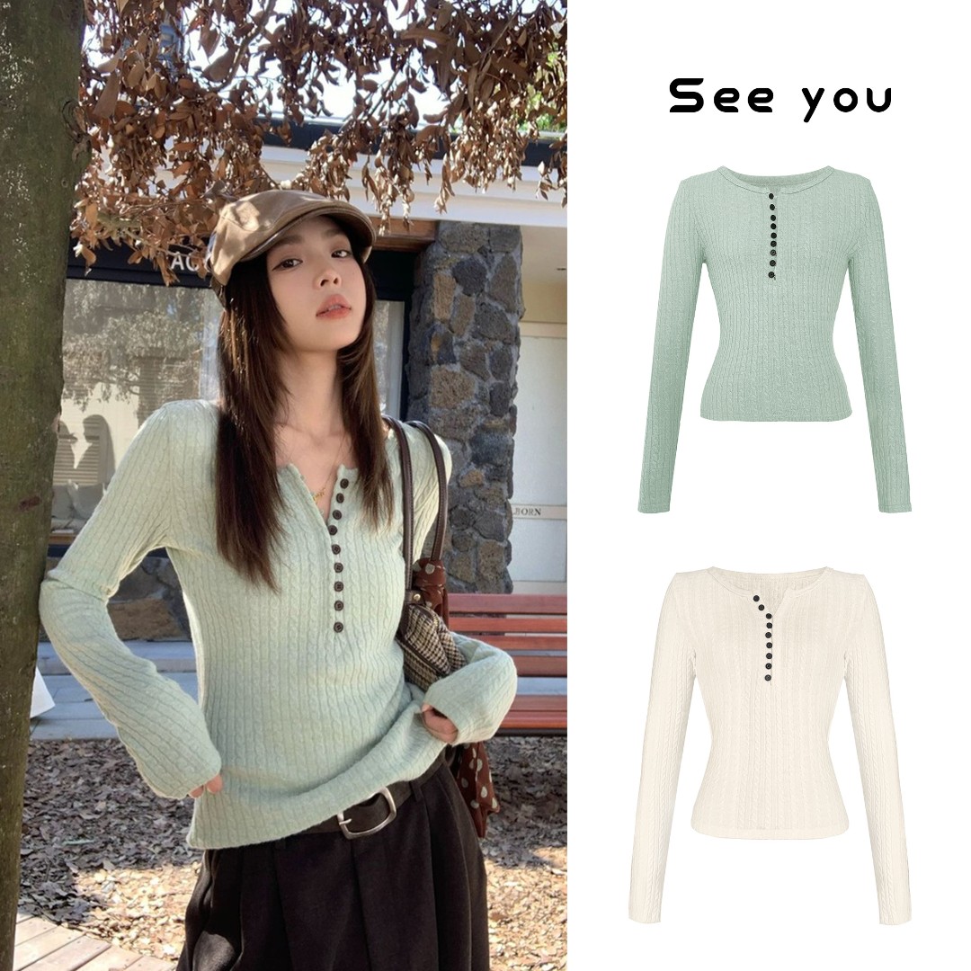 复古V领修身内搭针织衫休闲秋冬时尚百搭设计感L2156