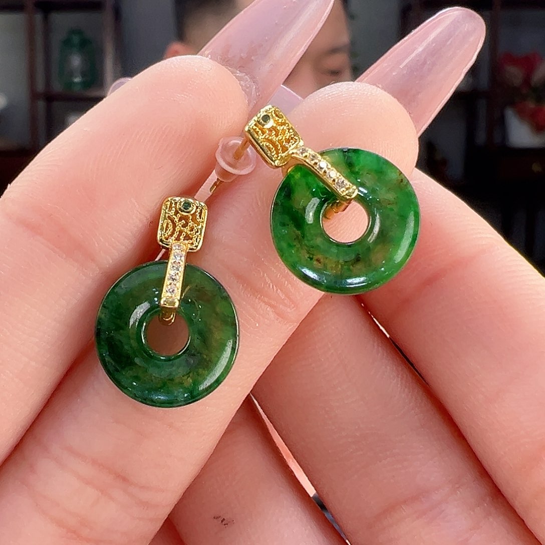 翡翠耳饰银S925镶嵌耳环27