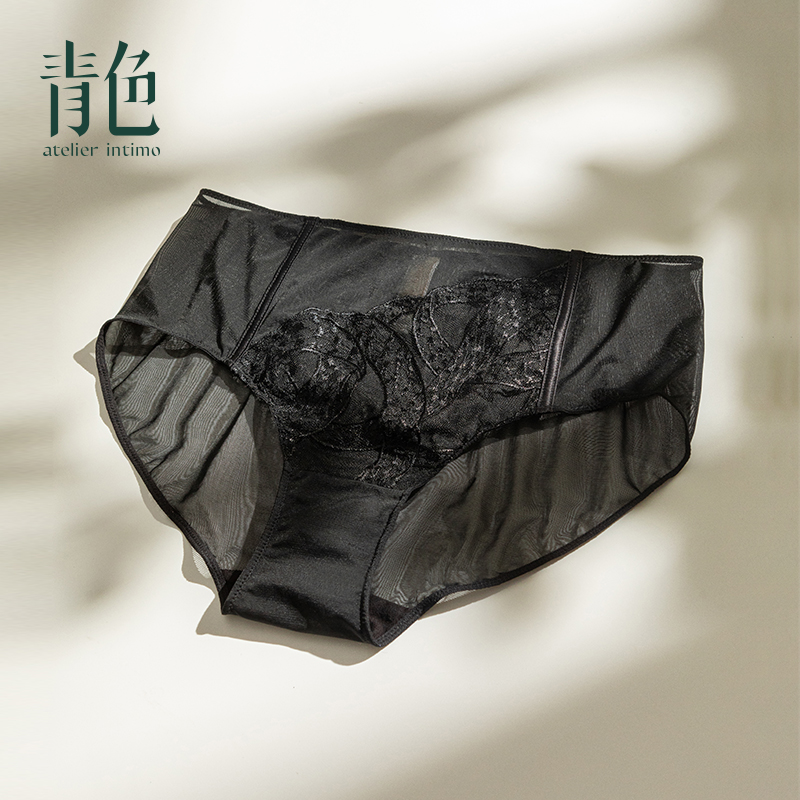 atelier intimo/青色【腾游中腰底裤】刺绣黑色舒适透气女士三角裤