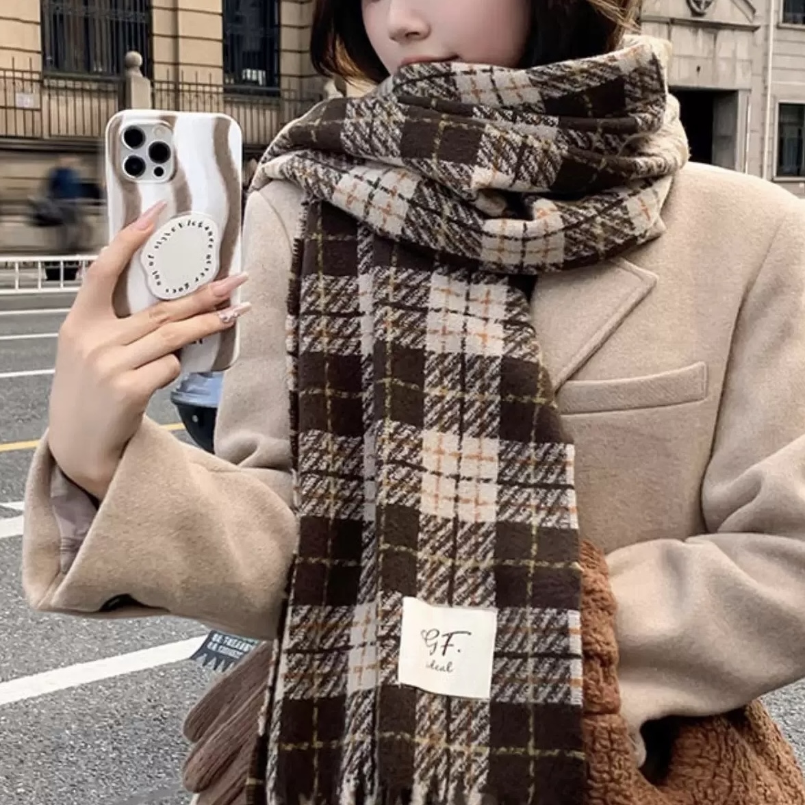 HSTYLE/韩都衣舍美拉德格子围巾女韩系氛围感百搭保暖围脖WJ9007