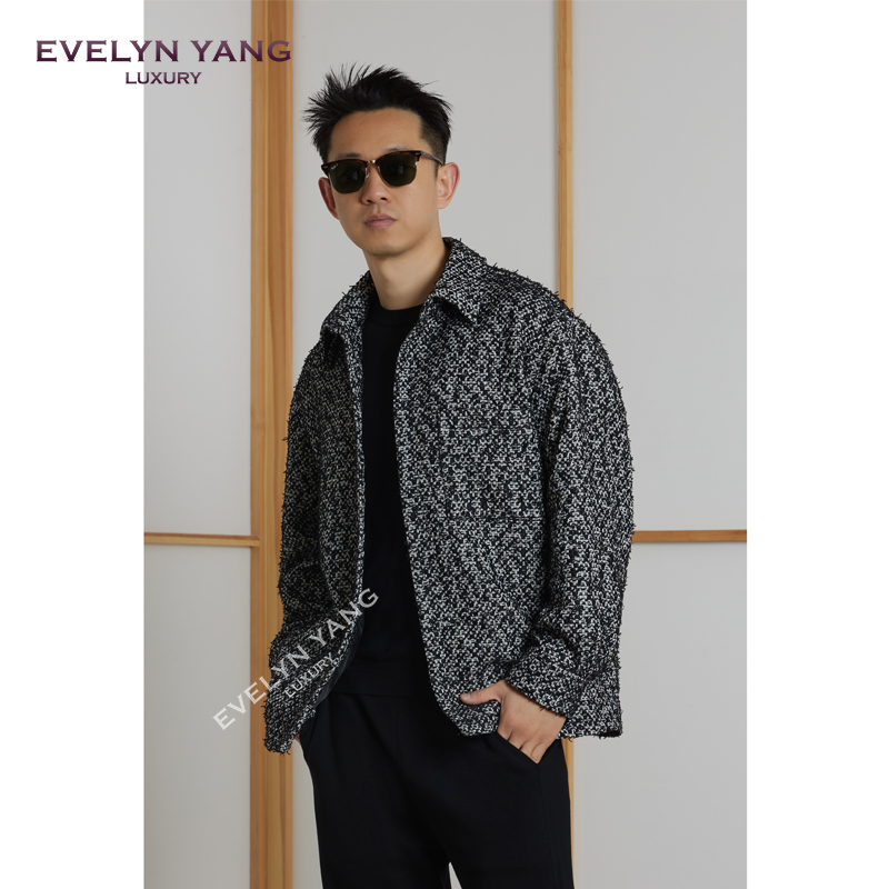 EVELYN YANG秋季新款男士linton经典黑白小香风时尚休闲复古宽松