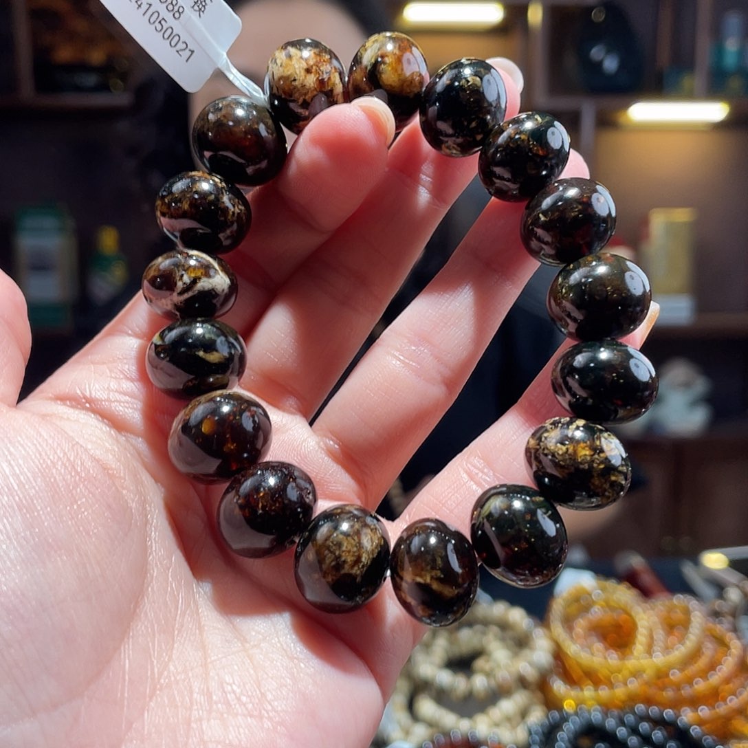 琥珀手链未镶嵌15m黑花