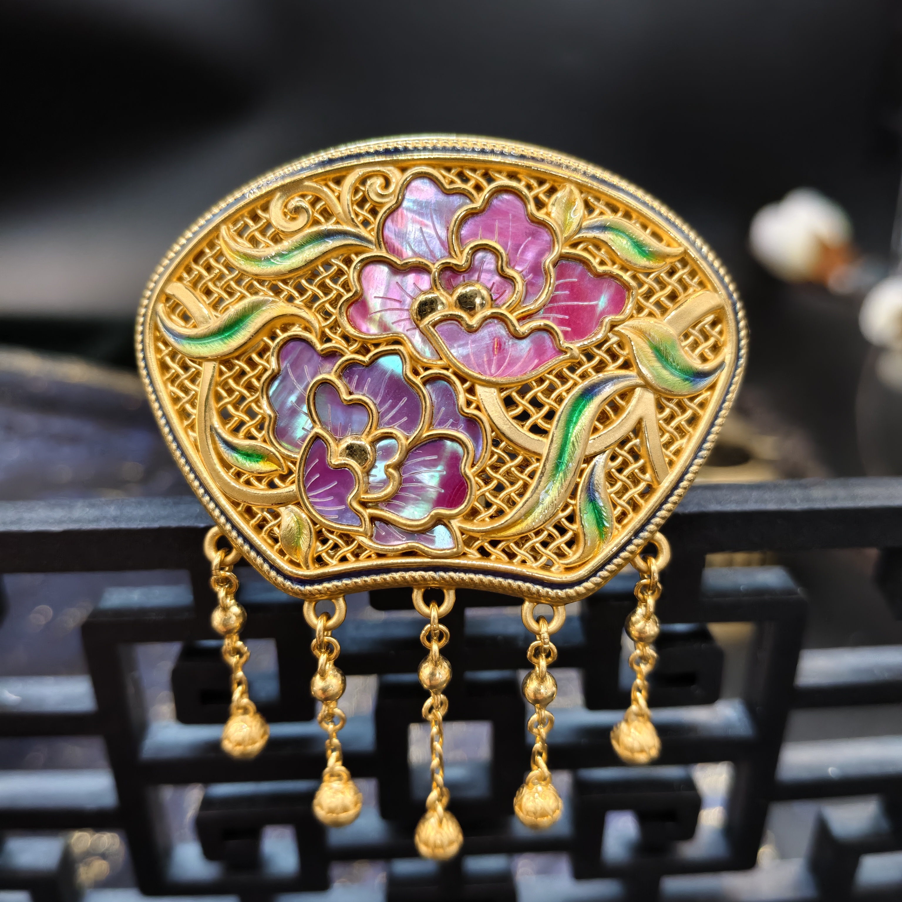 【恒潮珠宝】14.72g 古法黄金鎏彩发簪国潮H0964809