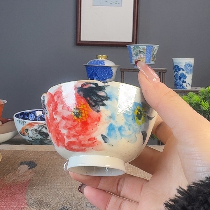 摆件景德柴烧茶杯多人