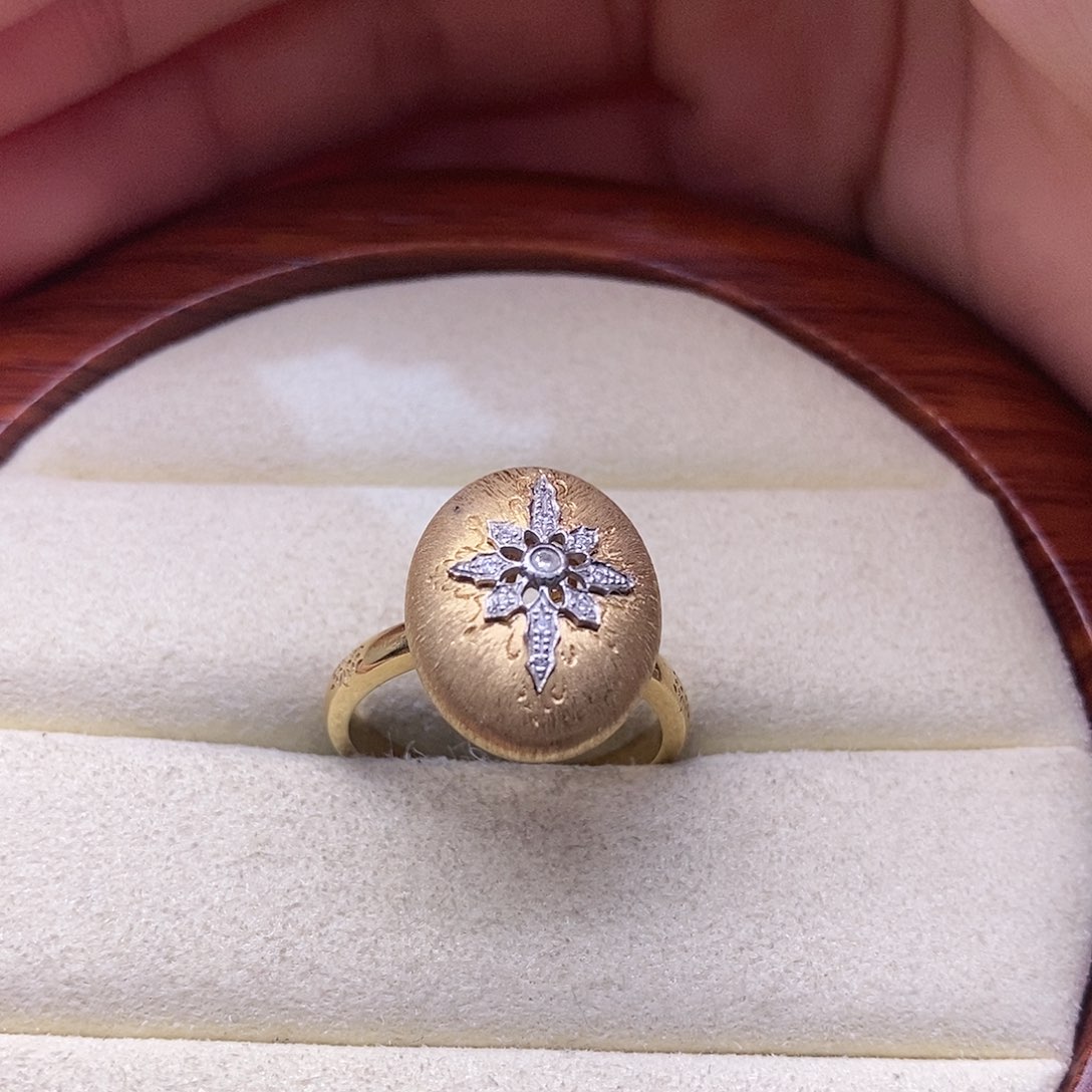 钻石戒指/指环18K金镶嵌金豆豆拉丝戒指k黄14