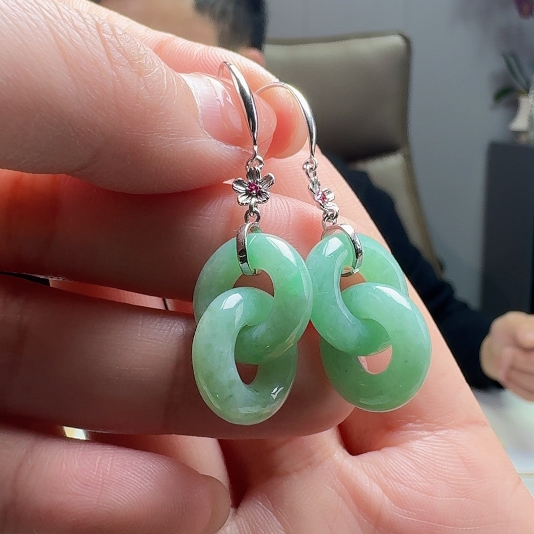 翡翠耳饰银S925镶嵌天然