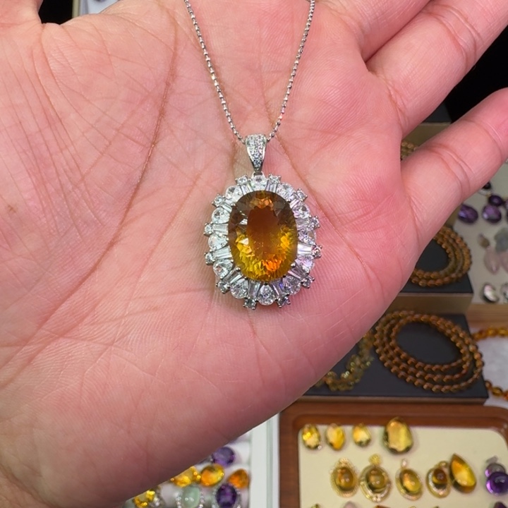 银S925镶嵌黄晶颈饰吊坠