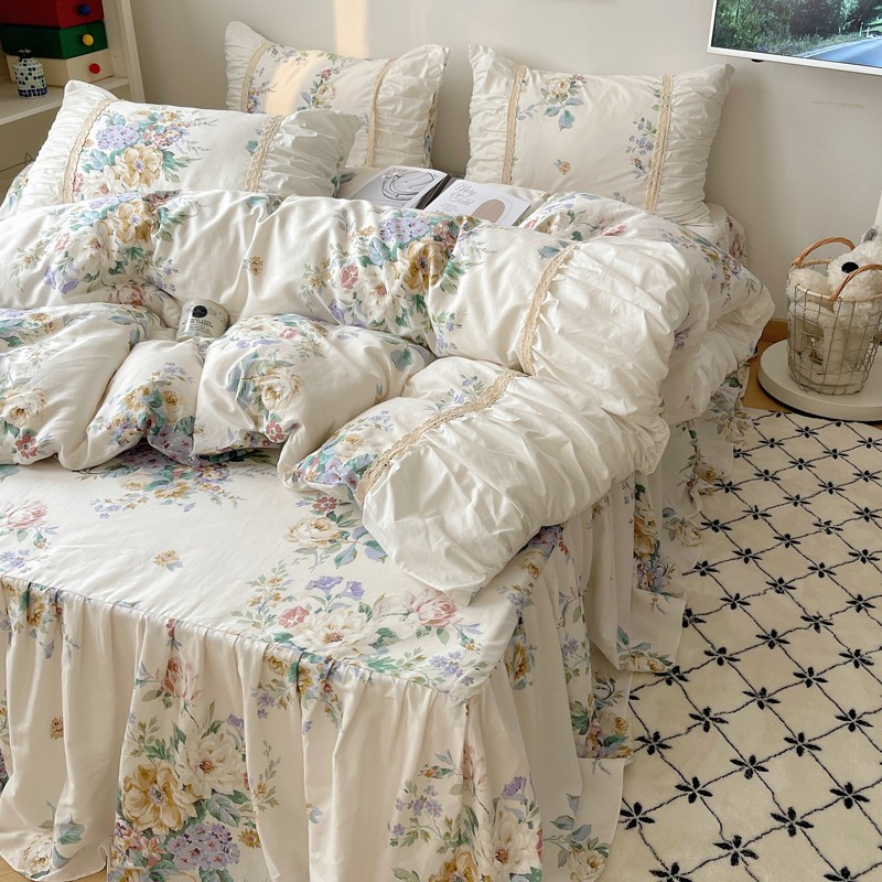 法式四季款高端纯棉床裙床上四件套公主风复古全品2024新款被套