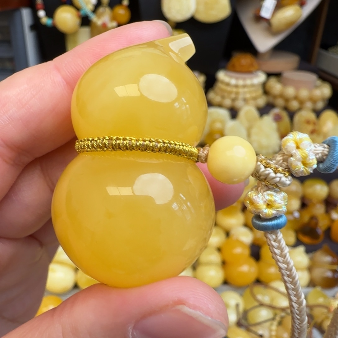 琥珀未镶嵌套链天然蜜蜡葫芦吊坠