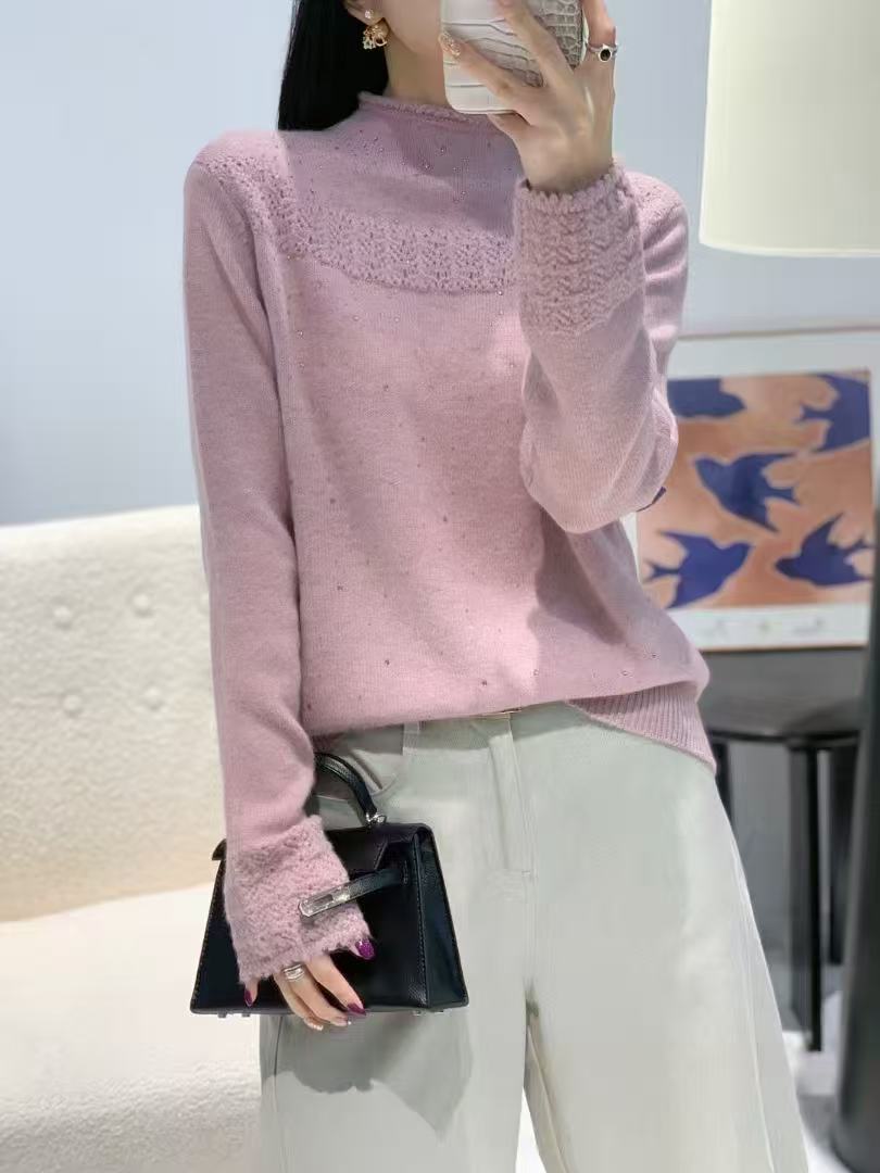 秋冬新款羊毛衫女半高领常规款宽松型百搭常规气质纯色