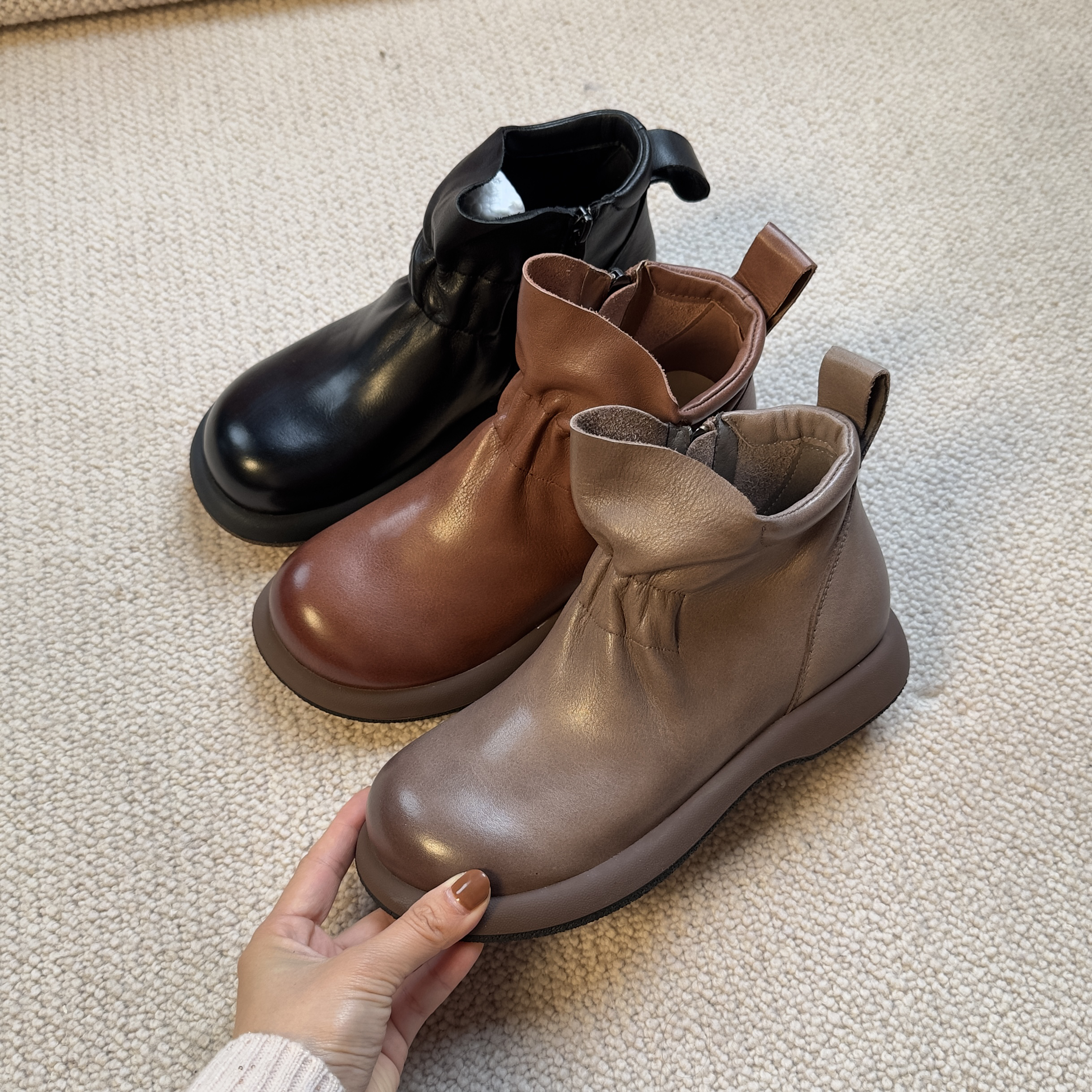 清货！0652 头层牛皮短靴