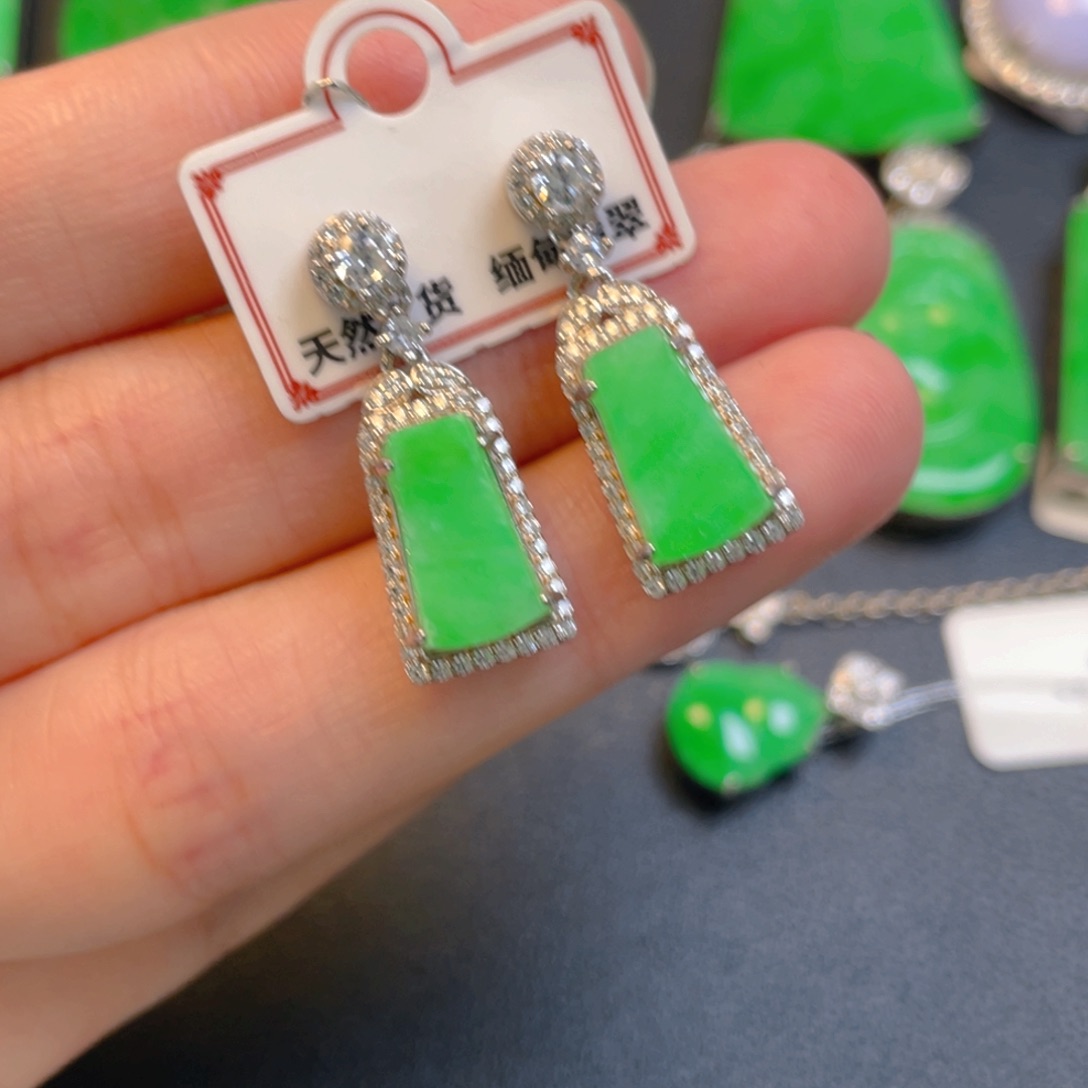 翡翠银S925镶嵌吊坠(不含链)耳坠