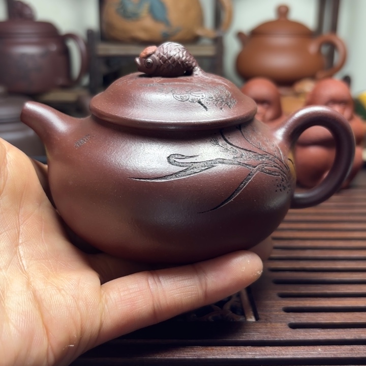 紫砂茶壶紫砂壶鸿运当头原矿老紫泥