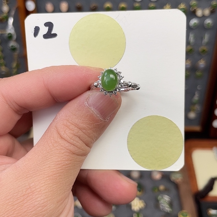 和田玉戒指银S925镶嵌和田玉12