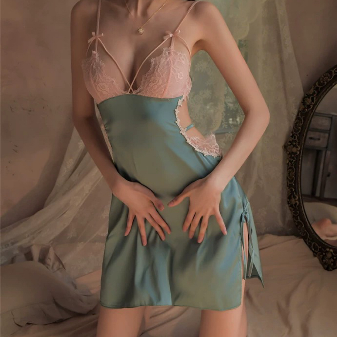 不退不换冰丝蕾丝吊带睡裙夏季露背美背睡衣女