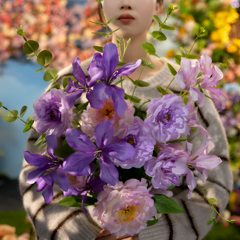 淡紫色牡丹芍药梦境仿真花花束手捧仿真花花束桌面装饰摄影道具
