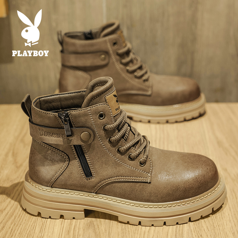PLAYBOY/花花公子秋冬新款马丁靴时尚百搭工装鞋复古英伦风男鞋