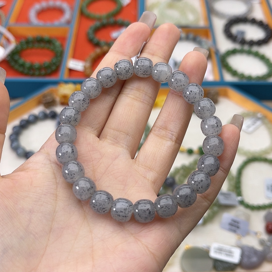 和田玉未镶嵌手链w79新疆青山流水青花8*9