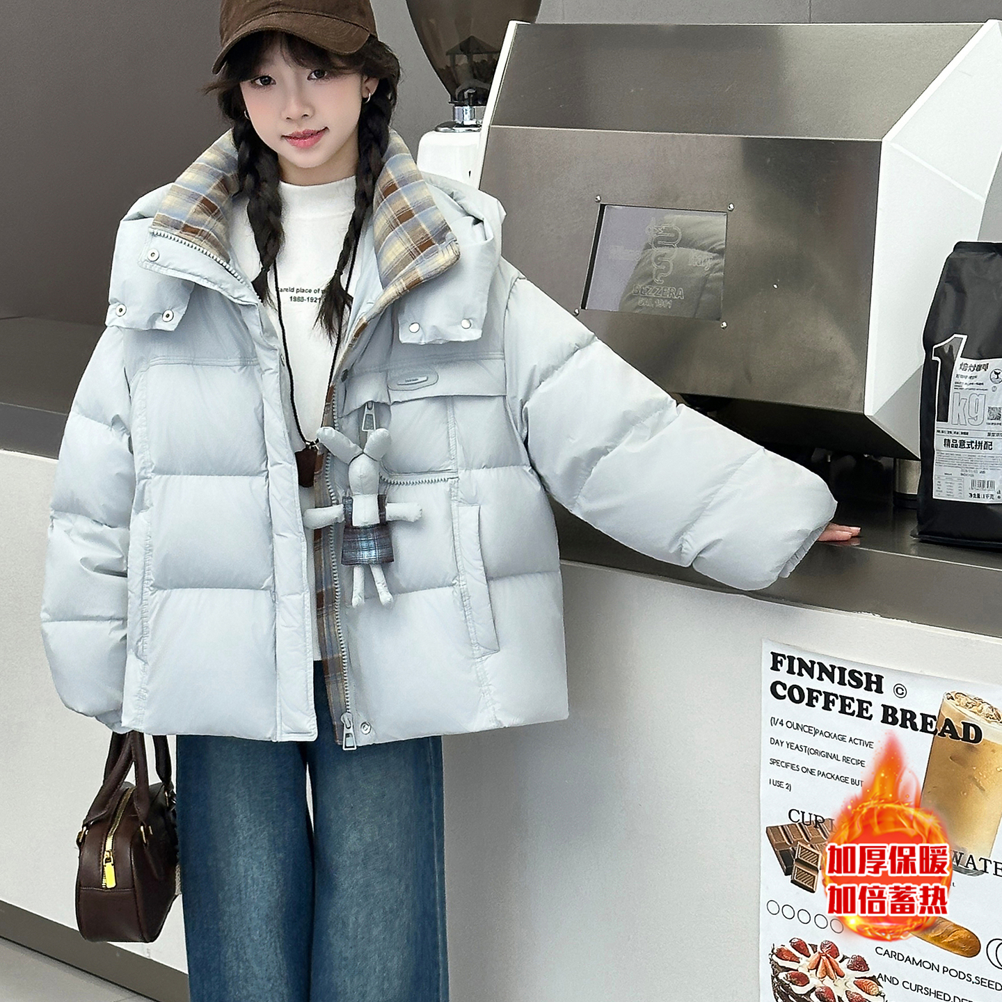 女大童棉服加厚冬装外套青少年初高中生连帽棉袄中长款保暖潮棉衣