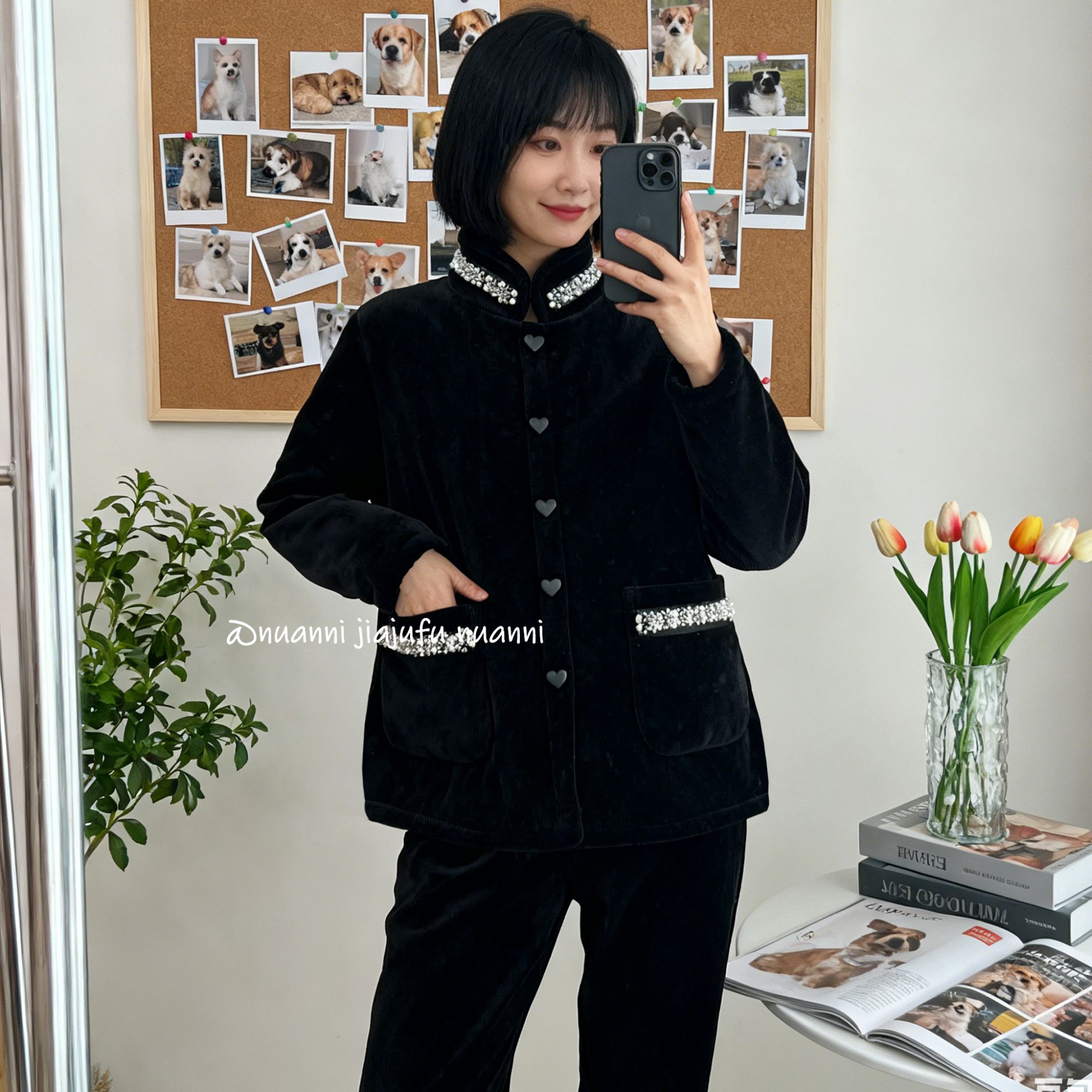 女士睡衣冬季三层加厚家居服套装雪尼尔珍珠小香风保暖可外穿